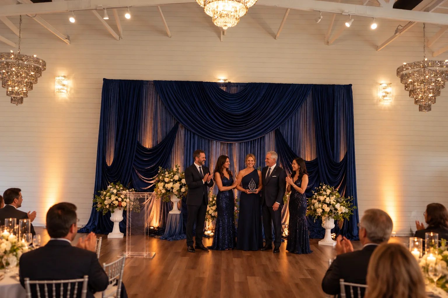 Company awards presentation on the event stage in the Texas AZ Paradise Ranch event hall