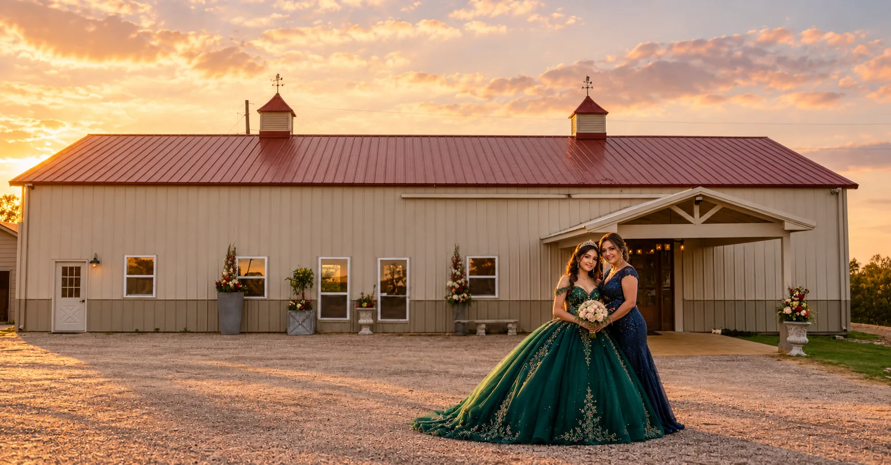 quinceañera portrait outside Texas AZ Paradise Ranch in Richmond, Texas.