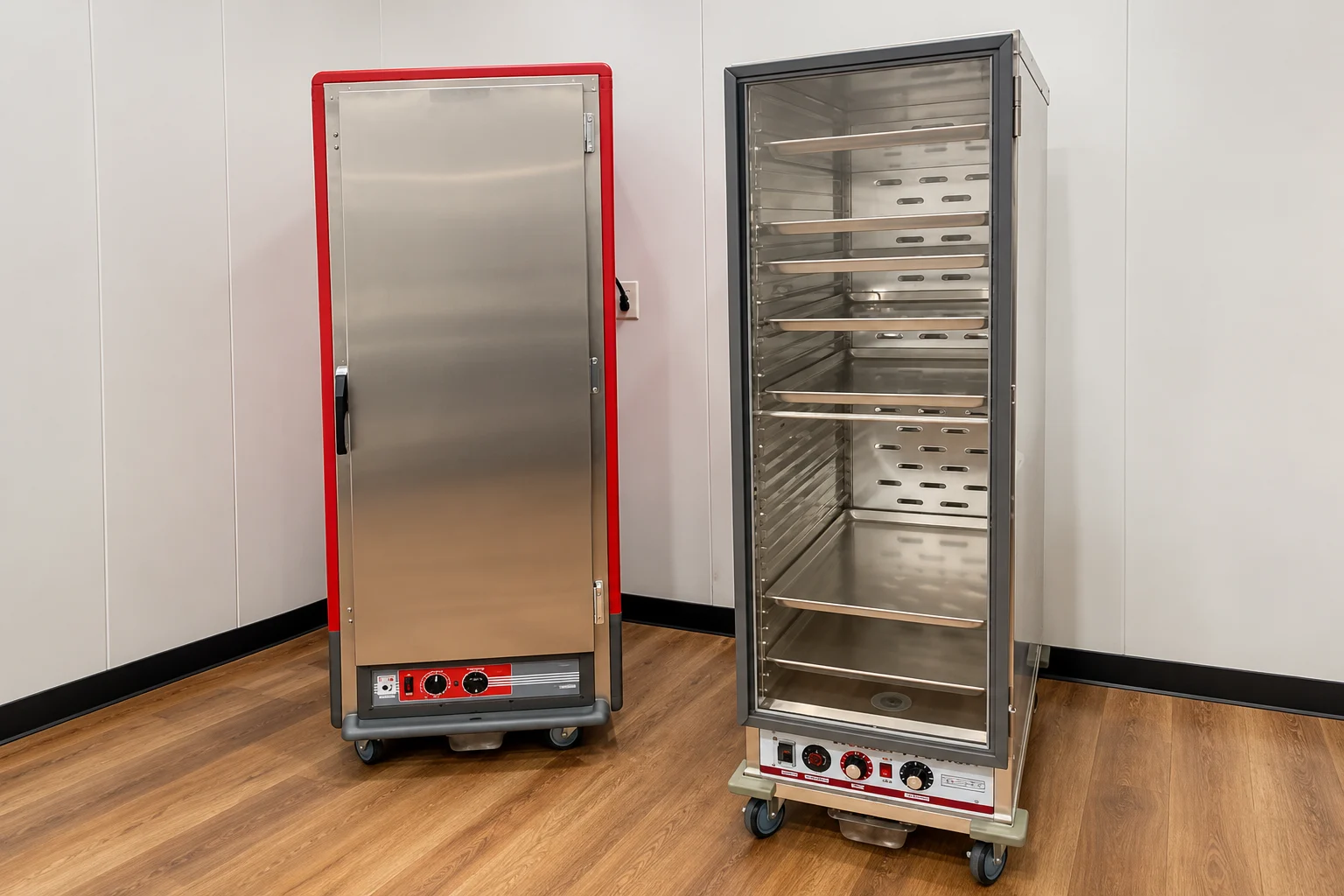 Two mobile warming cabinets in the Texas AZ Paradise Ranch catering kitchen